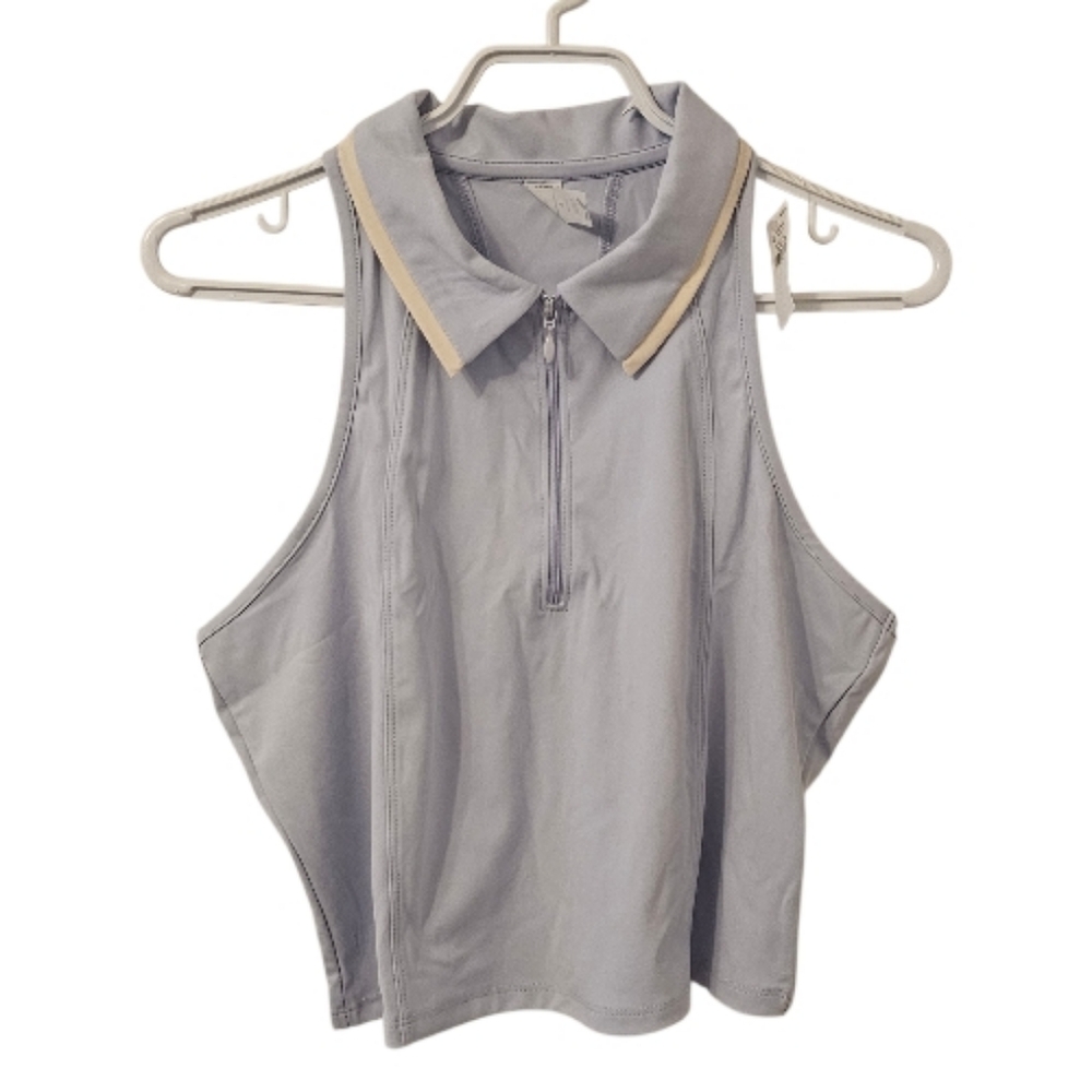 Blue and White Old Navy Women's PowerSoft Polo Crop Top